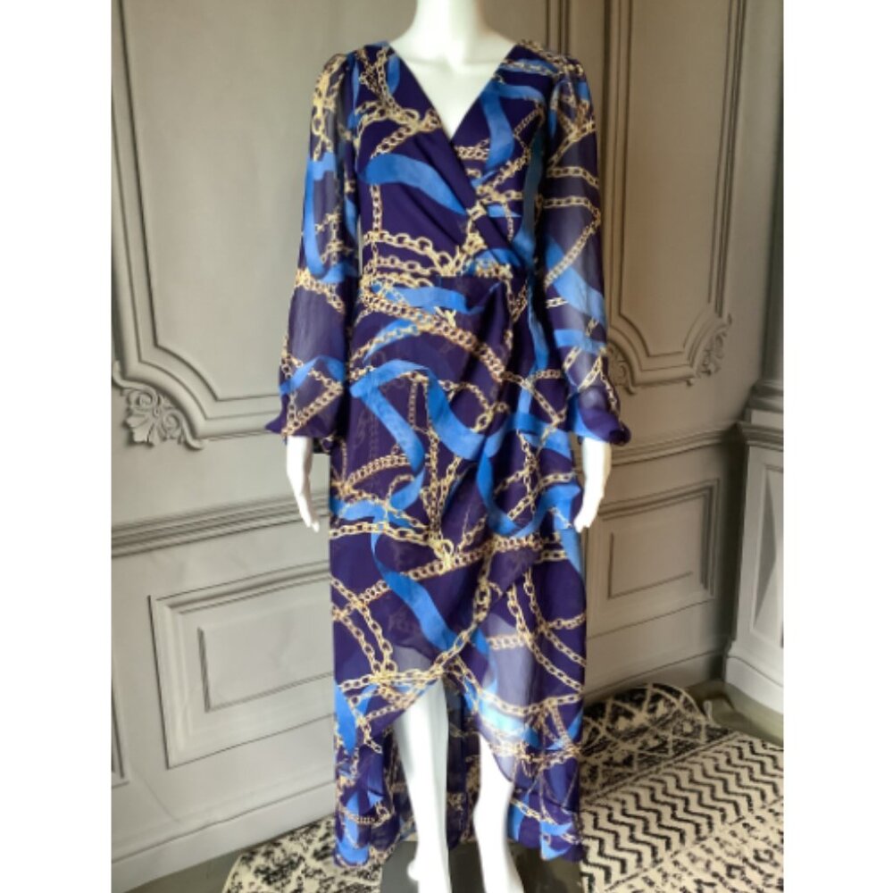 GUESS Women's Long Sleeve Scarf Print Chiffon Maxi Dress 2 NWOT